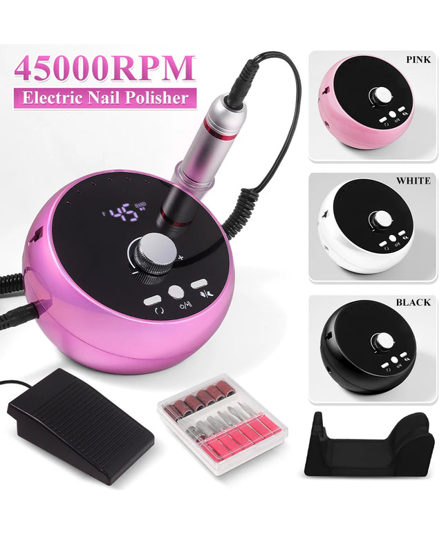 Professional Manicure Drill Machine 45000RPM Electric Nail Drill Machine White Pink Purple Nail Sander Gel Cuticle Remove
