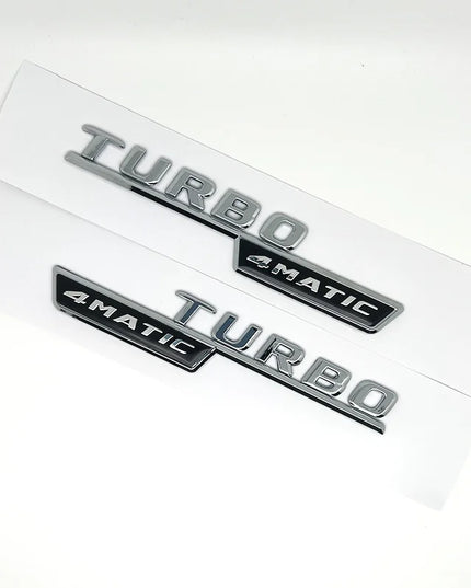 2pcs Car Letters Fender Trim Badge Turbo 4matic Plus Emblem Sticker For Mercedes AMG A45 CLA45 C117 GLA45 GLE53 X247 Accessories