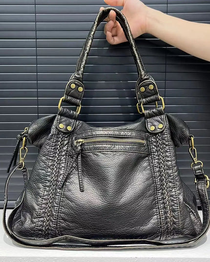 Y2K Spicy Girl One Shoulder Crossbody Bag Vintage Washed Leather Motorcycle Bag Large Capacity Bag