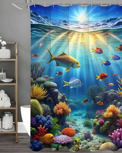 Underwater World Seaweed Coral Fish Shower Curtain, Bathroom Decorative Shower Curtain, Waterproof Shower Curtain with Hooks