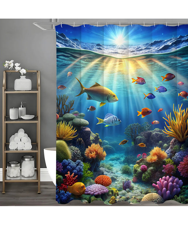 Underwater World Seaweed Coral Fish Shower Curtain, Bathroom Decorative Shower Curtain, Waterproof Shower Curtain with Hooks