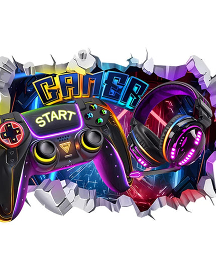 Larger Game Poster 3D Wall Hole Art Cool Gamer Zone Gamepad Vinyl Mural Stickers Home Decoration for Kids Bedroom Gaming Rooms