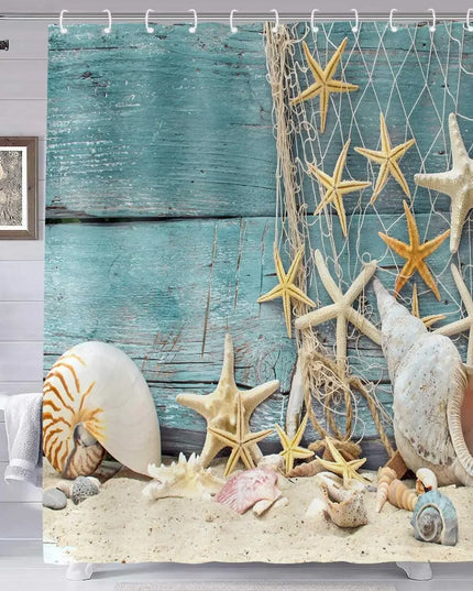 Seashell Shower Curtain Summer Beach Starfish On The Coastal For Bathroom Curtain Polyester Fabric Bathroom Accessories Set