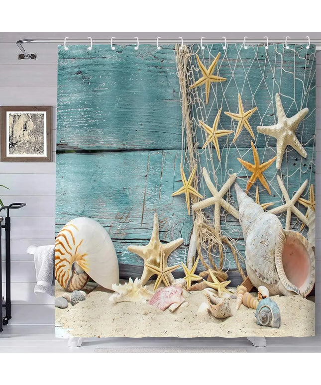 Seashell Shower Curtain Summer Beach Starfish On The Coastal For Bathroom Curtain Polyester Fabric Bathroom Accessories Set