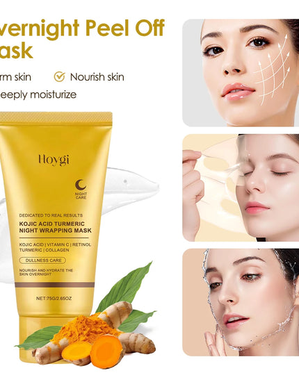2pcs Collagen Overnight Facial Mask Deep Pore Cleansing Peel off Oil Control Turmeric Night Face Mask for Skin Care