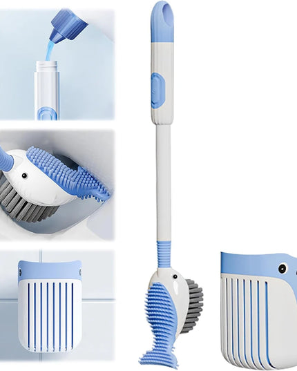 Squirt Whale Toilet Brush with Soft Silicone Head WC Toilet Brush Holder Wall-mounted 360-Degree Cleaning Tools for Bathroom