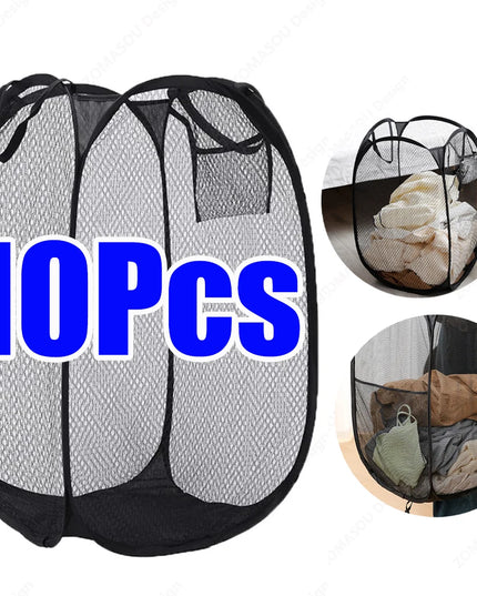 1-10Pcs Collapsible Laundry Basket Dirty Clothes Mesh Pop Up Hamper Storage Basket Toy Storage Bag for Home Bathroom Dorm Travel