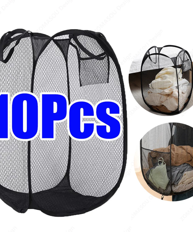 1-10Pcs Collapsible Laundry Basket Dirty Clothes Mesh Pop Up Hamper Storage Basket Toy Storage Bag for Home Bathroom Dorm Travel