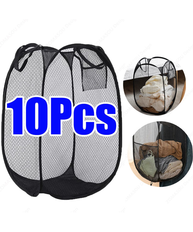 1-10Pcs Collapsible Laundry Basket Dirty Clothes Mesh Pop Up Hamper Storage Basket Toy Storage Bag for Home Bathroom Dorm Travel