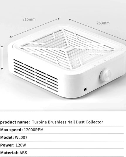 Turbine Brushless Nail Dust Remover Strong Suction 120W Nail Vacuum Cleaner for Manicure with Removable Filter Speed Adjustable