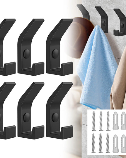 6PCS Heavy Duty Hook 22lbs Load Capacity Space Aluminum Towel Hook Clothes Coat Hook for Bathroom Kitchen Bedroom