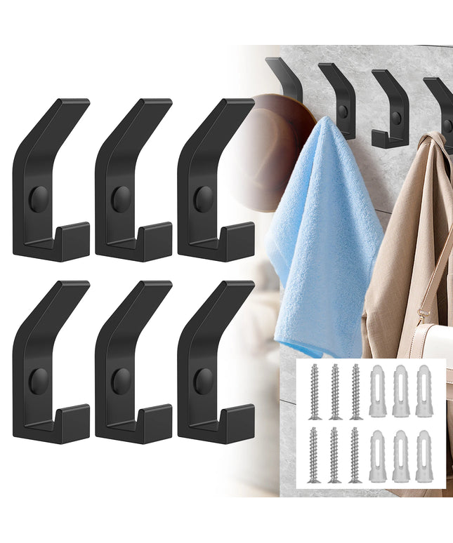6PCS Heavy Duty Hook 22lbs Load Capacity Space Aluminum Towel Hook Clothes Coat Hook for Bathroom Kitchen Bedroom