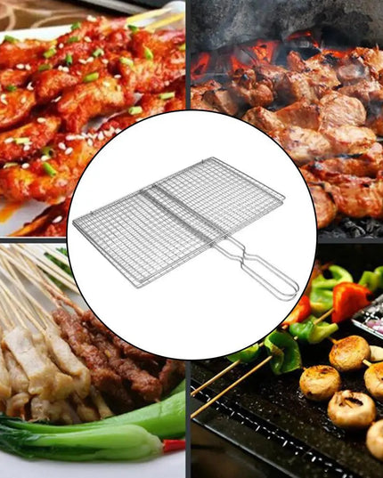 M/L Barbecue Grilling Basket Grill BBQ Net Steak Meat Fish Net Vegetable Silver Iron Mesh Clamp Barbecue Grilling Basket Grill