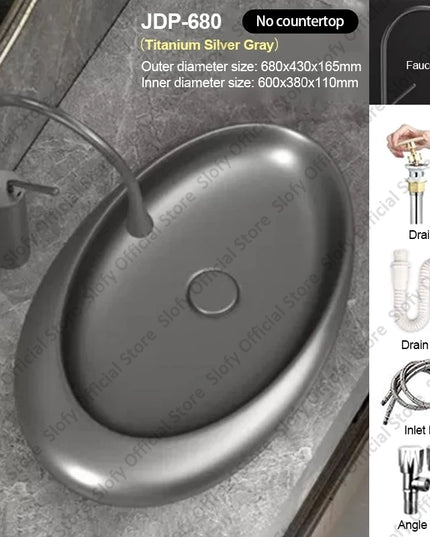 Nordic-style Hotel Countertop Basin Fashionable Art Bathroom Sink Egg-shaped Ceramic Sinks Various Styles Home Balcony Washbasin