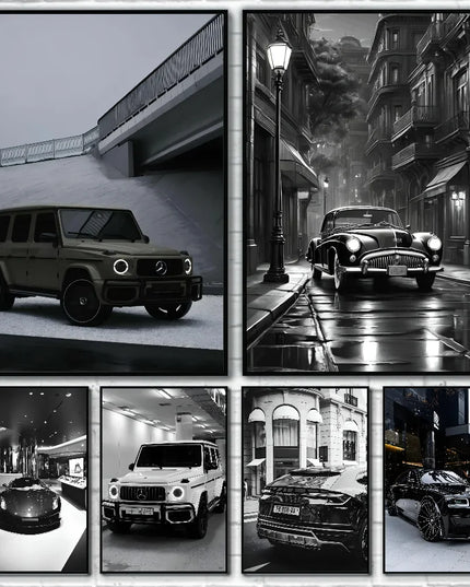 1PC Black And White Luxury Car Art Poster Poster Paper Print Home Living Room Bedroom Entrance Bar Cafe Art Painting Decoration