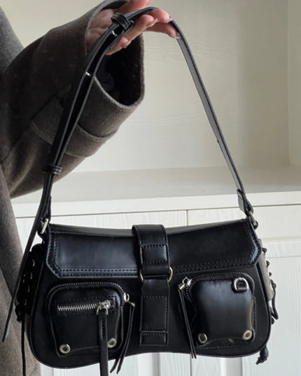 Goth Punk Cool Women's Underarm Bag Hot Girls Shoulder Bags Fashion Design PU Leather Female Handbags Tote Purse with Zipper