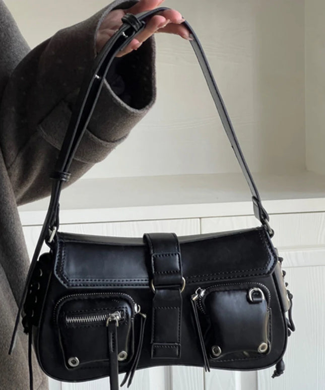 Goth Punk Cool Women's Underarm Bag Hot Girls Shoulder Bags Fashion Design PU Leather Female Handbags Tote Purse with Zipper