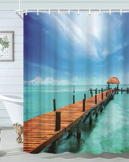 Seashell Shower Curtain Summer Beach Starfish On The Coastal For Bathroom Curtain Polyester Fabric Bathroom Accessories Set