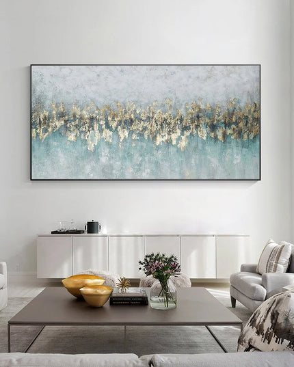 Gold Foil Teal Green 3D Texture Abstract Painting On Canvas Livingroom Bedroom Large Luxury Gold Wall Art New Home Art Decor