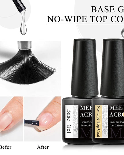 MEET ACROSS 7ml Base Top Coat Gel Polish Soak Off Semi Permanent UV Gel Nail Art Varnish Base Gel Top Coat Gel Varnish Manicure