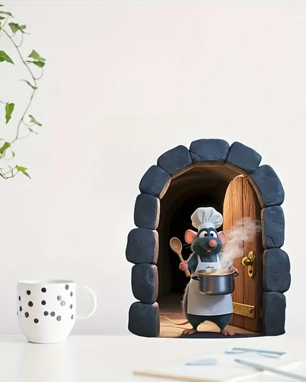 1pc Cute Little Mouse Sticker Kitchen Chef Wall Decoration Living Room Bedroom Kitchen Wall Sticker Home Decoration Accessories