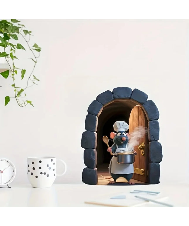 1pc Cute Little Mouse Sticker Kitchen Chef Wall Decoration Living Room Bedroom Kitchen Wall Sticker Home Decoration Accessories