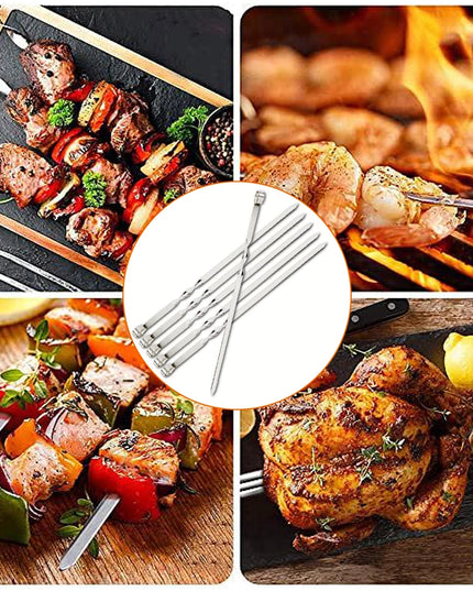 Stainless Steel Barbecue Skewer 6Pcs Wide BBQ Sticks Flat BBQ Fork Outdoor Camping Picnic BBQ Utensil Kitchen Accessories