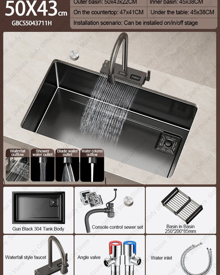 304 Stainless Steel Kitchen Sink Black Single Bowl Thickened Material Wear-Resistant Vegetable Workstation Drainage Accessories