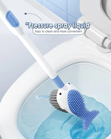 Squirt Whale Toilet Brush with Soft Silicone Head WC Toilet Brush Holder Wall-mounted 360-Degree Cleaning Tools for Bathroom