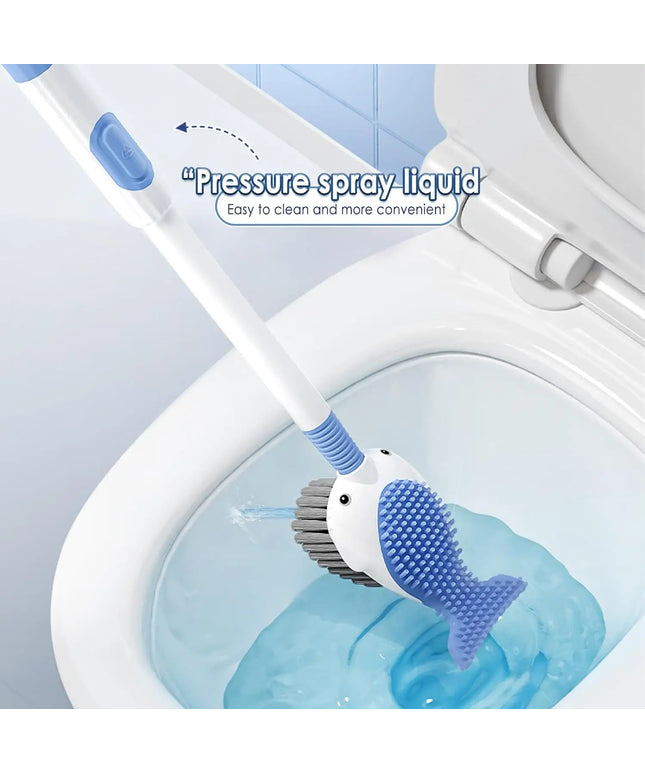 Squirt Whale Toilet Brush with Soft Silicone Head WC Toilet Brush Holder Wall-mounted 360-Degree Cleaning Tools for Bathroom