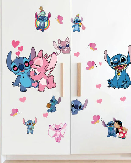3D Broken Wall Lilo & Stitch Wall Stickers For Kid's Room Kindergarten Living Room Bedroom Wall Decoration Animated Poster