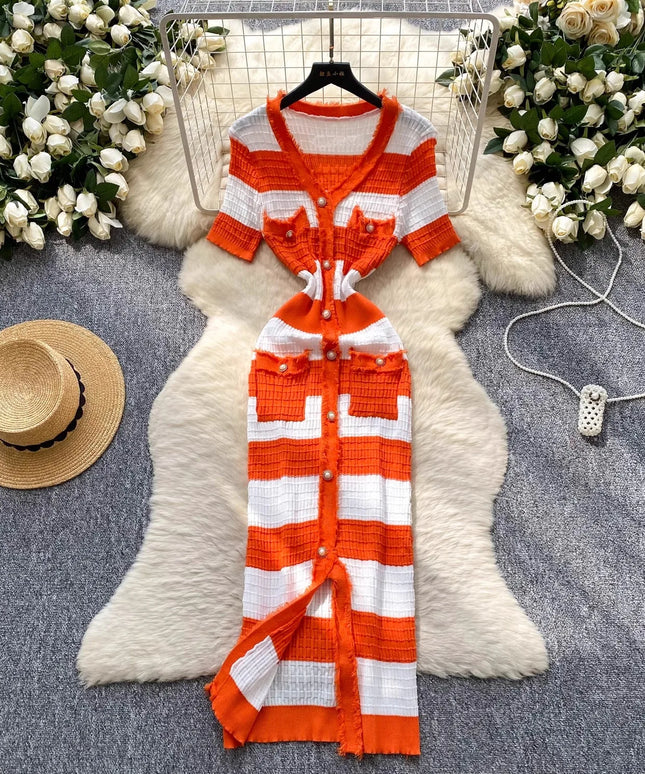 YuooMuoo Chic Fashion Sexy Package Hips Knitted Long Dress 2025 Spring and Summer Elegant Slim Waist Office Lady Sweater Dress