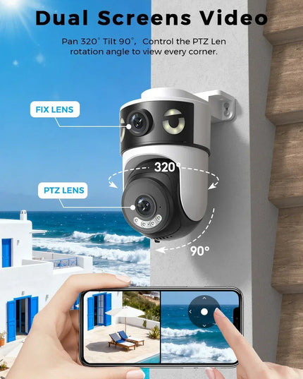 10MP 5K Dual Lens Dual Screens Wifi Security Camera 5X Digital Zoom Video Surveillance Night Vision Human Detection O-KAM PRO