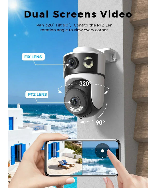 10MP 5K Dual Lens Dual Screens Wifi Security Camera 5X Digital Zoom Video Surveillance Night Vision Human Detection O-KAM PRO