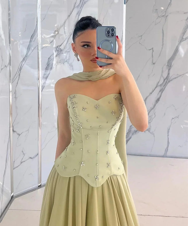 Contessa Dubai Customized Evening dresses A-line prom party dress 2025 Luxury Strapless Floor-length فساتين سهرة