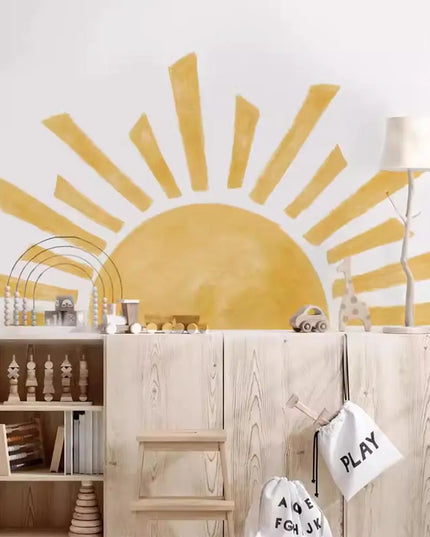 Half Sun Wallpaper Decal Sunshine Vinyl Wall Stickers Boho Nursery Baby Room Wall Stickers Self-Adhesive Bedroom Home Decor