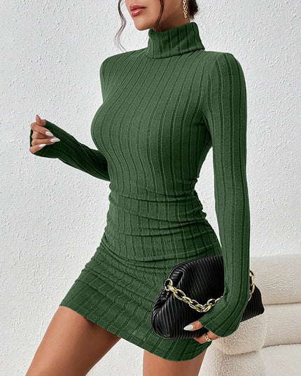 Women Dresses Elegant Party Autumn Winter New Turtleneck Long Sleeves Sexy Sheath Mini Dresses Bodycon Club Knitted Dress