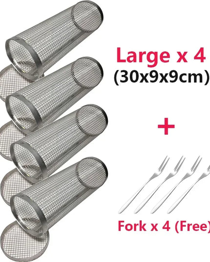 Rolling Bbq Basket- Greatest Grilling Basket Ever, Round Stainless Steel Grill Mesh, Camping Barbecue Rack For Vegetables,Fish