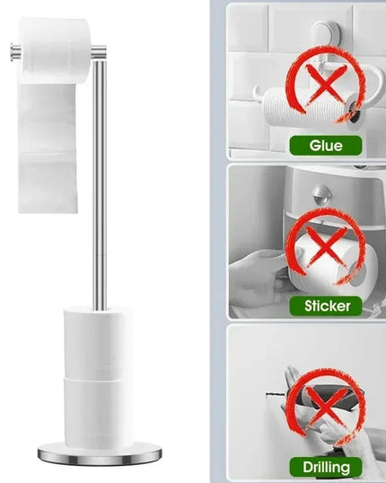 Freestanding Toilet Roll Holders Stainless Steel Toilet Paper Stand Anti-Rust Space Bathroom Tissue Rack Paper Dispenser Storage