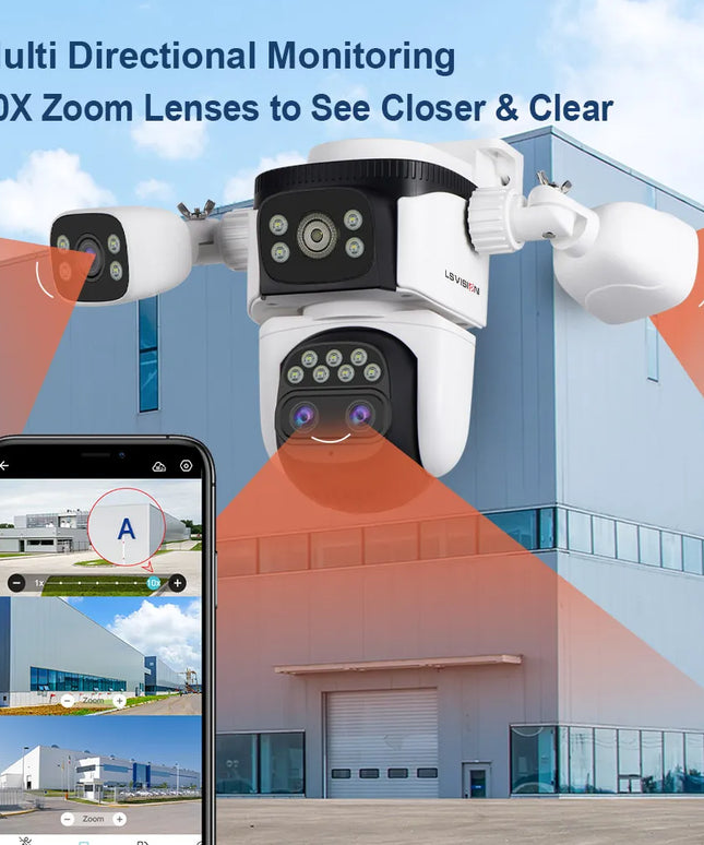 LS VISION 20mp 3 Screens Outdoor Surveillance Camera Wifi Camera 10X Zoom  10k PTZ Auto Tracking Two-way Audio Cctv Cam