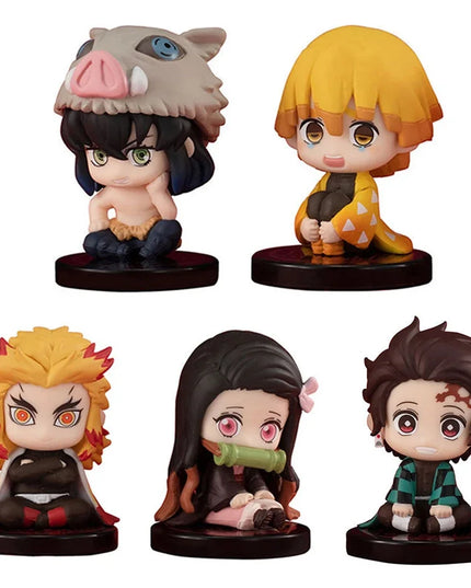 10pcs Set Q Version Demon Slayer Sitting Ghost Doll Tanjiro Nidouzi Inosuke Zenizu Figure Action Figure Movie Model kid Toy Gift