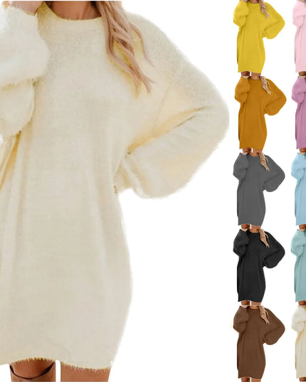 Women Winter Sweater Knit Crewneck Warm Long Sleeve O-Neck Casual Sweatshirts Dress Solid Color Oversized Basic Ladies Cloth