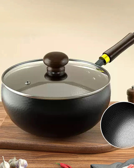 Big Belly Pot Deepened Non-stick Iron Pot Flat Bottom Uncoated Small Frying Pan Iron Pan with Lid Uncoated Frying Pan Big Belly