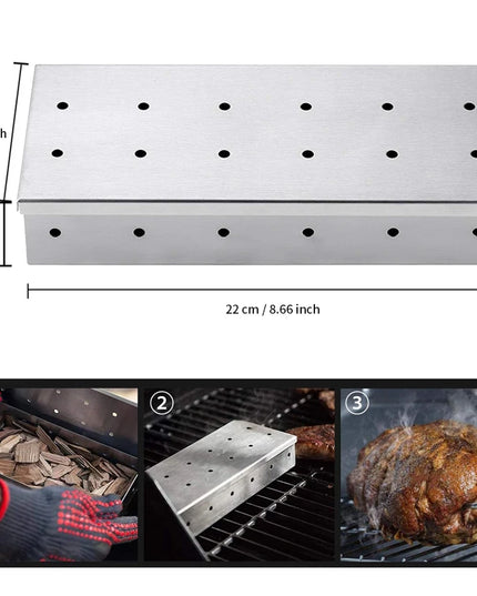 Stainless Steel Smoker Box for Wood Chips BBQ Grilling Apple Wood Chips Box on Gas Grill or Charcoal Grills Barbecue Accessories
