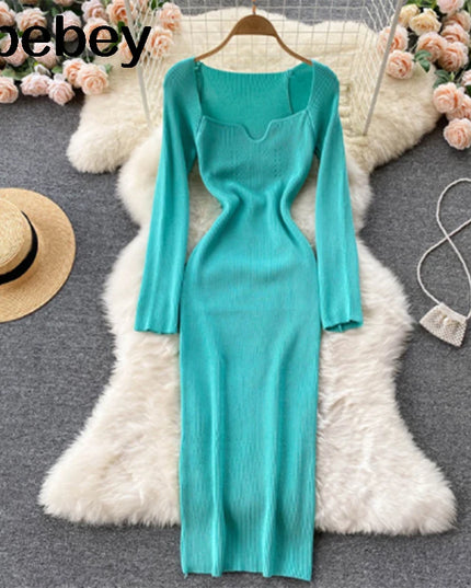 Dresses For Women 2026 Sexy Strapless Ribbed Knitted Bodycon Dress Women Winter Long Sleeve Midi Sweater Dress Clothes