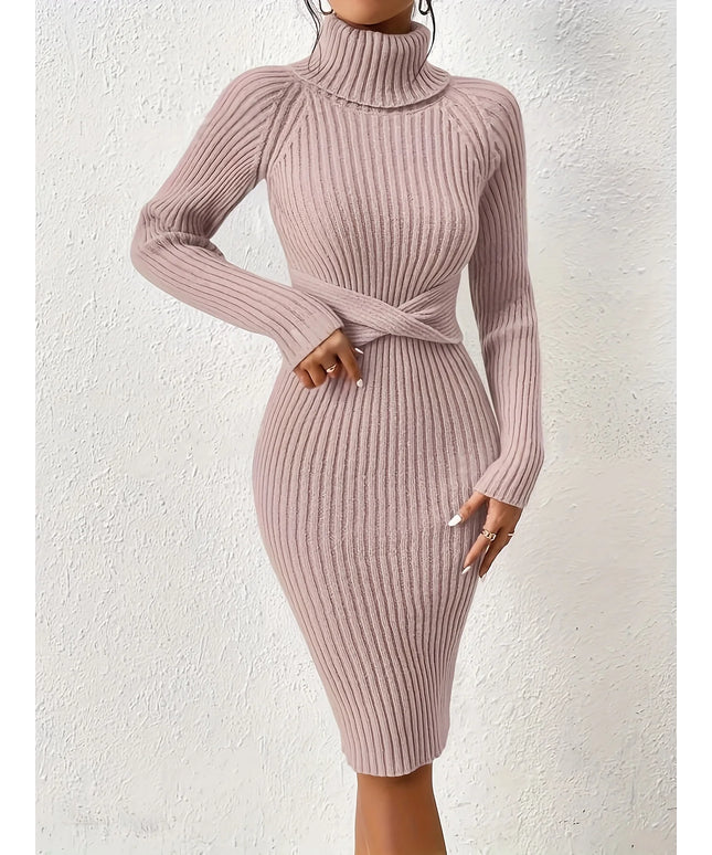 The new autumn and winter style is a high-necked slim-fitting knit dress