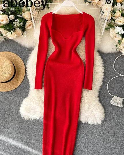 Dresses For Women 2026 Sexy Strapless Ribbed Knitted Bodycon Dress Women Winter Long Sleeve Midi Sweater Dress Clothes