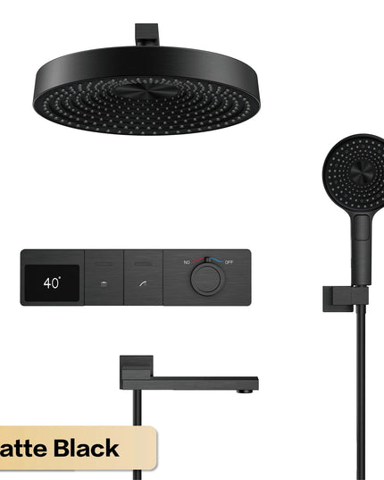 Luxury gun gray brass LED digital display shower system with wall mounted design, simple bathroom faucet for hot and cold water