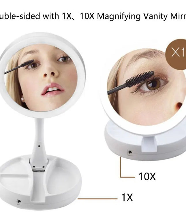 1X 10x Magnifying Vanity Mirror with LED Lighted Flexible Foldable Desk Makeup Mirror Lighting Dressing Makeup Lamp