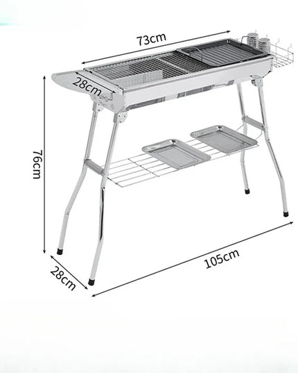 Outdoor Stainless Steel Charcoal Grill Large Size Barbecue Tool Portable Free Installation Handle Folding BBQ Cooking